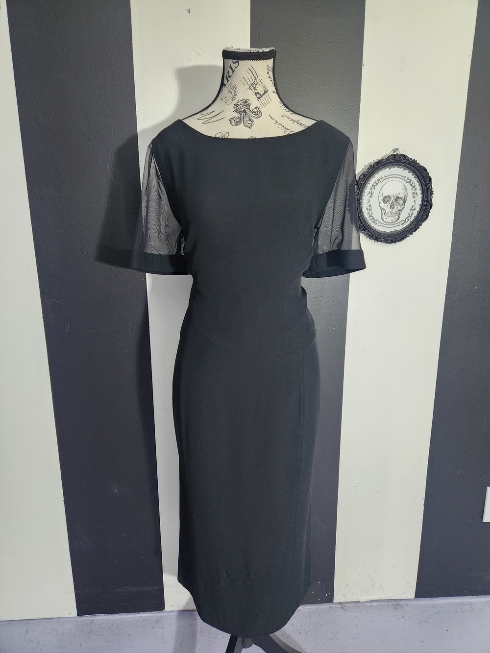 Gianfranco Ferré Black Midi Dress with Sheer Short Sleeves